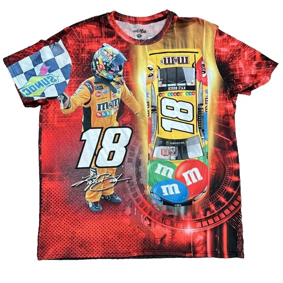 Kyle Busch M&M Joe Gibbs NASCAR All Over Print T-Shirt 2019 XXl 2Xl - Picture 1 of 4